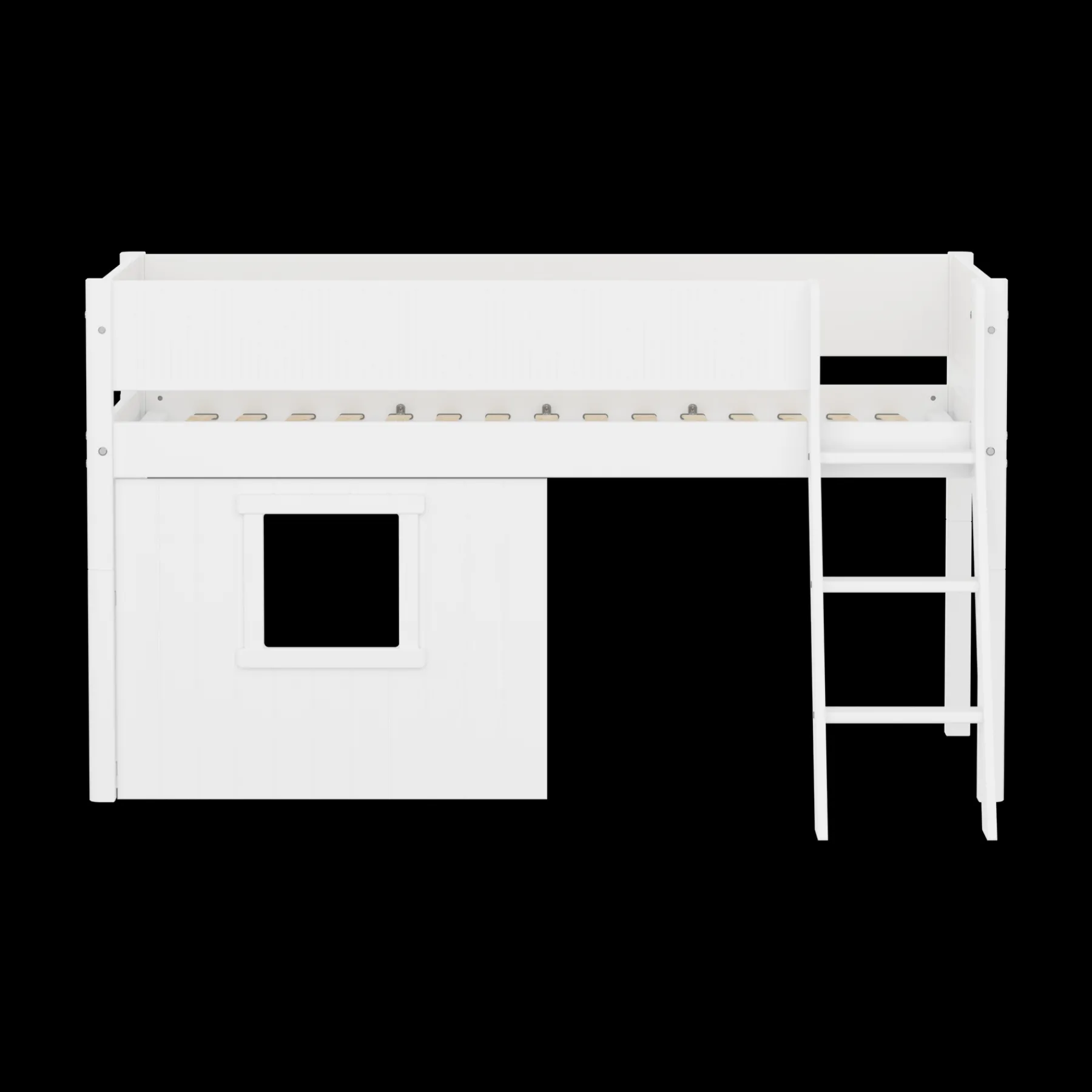 FLEXA Halbhohes Bett mit Hausfronten, Schrägleiter und Absturzsicherung mit Rillen White Store