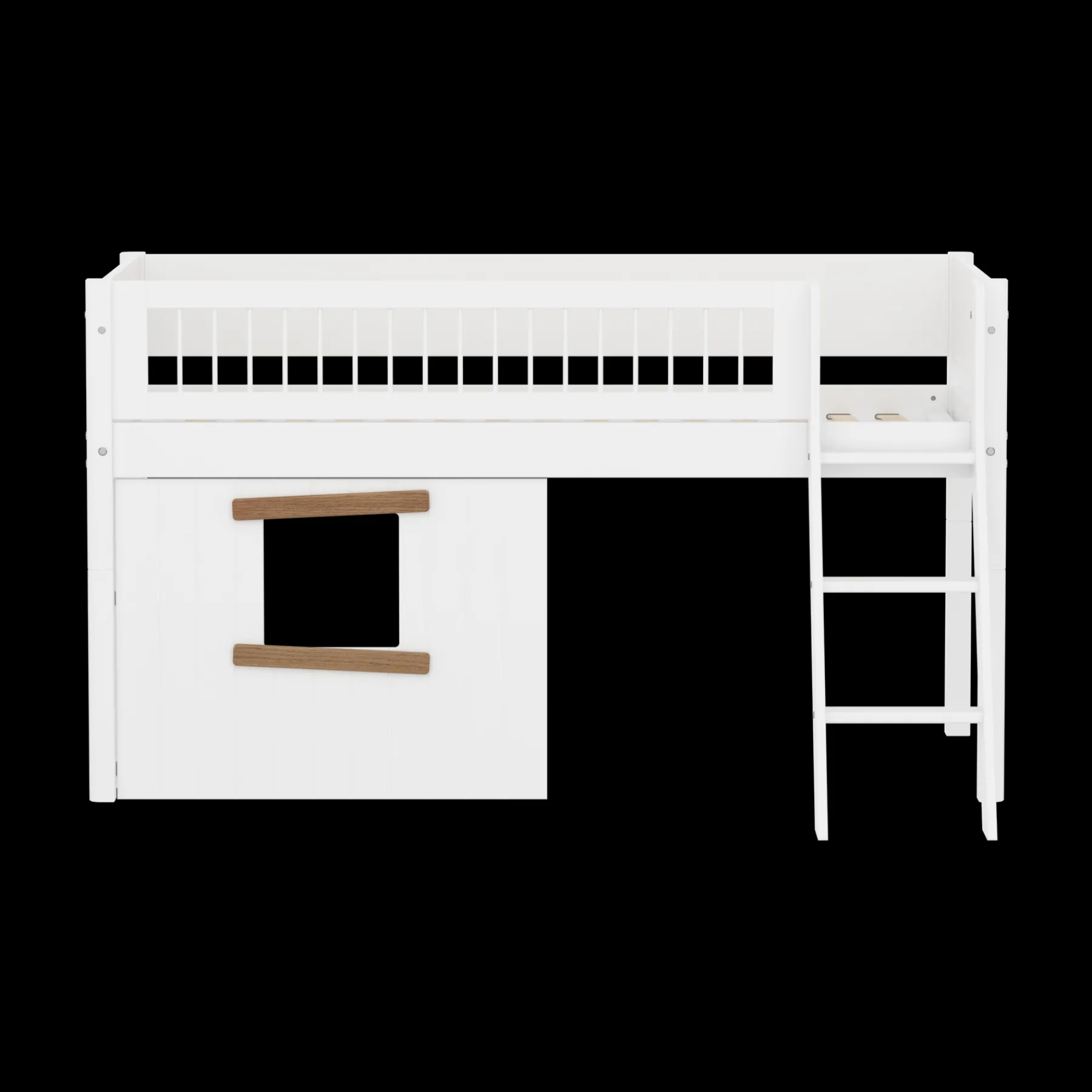 FLEXA Halbhohes Bett mit Hausfronten, Schrägleiter und Absturzsicherung mit Streben White Outlet