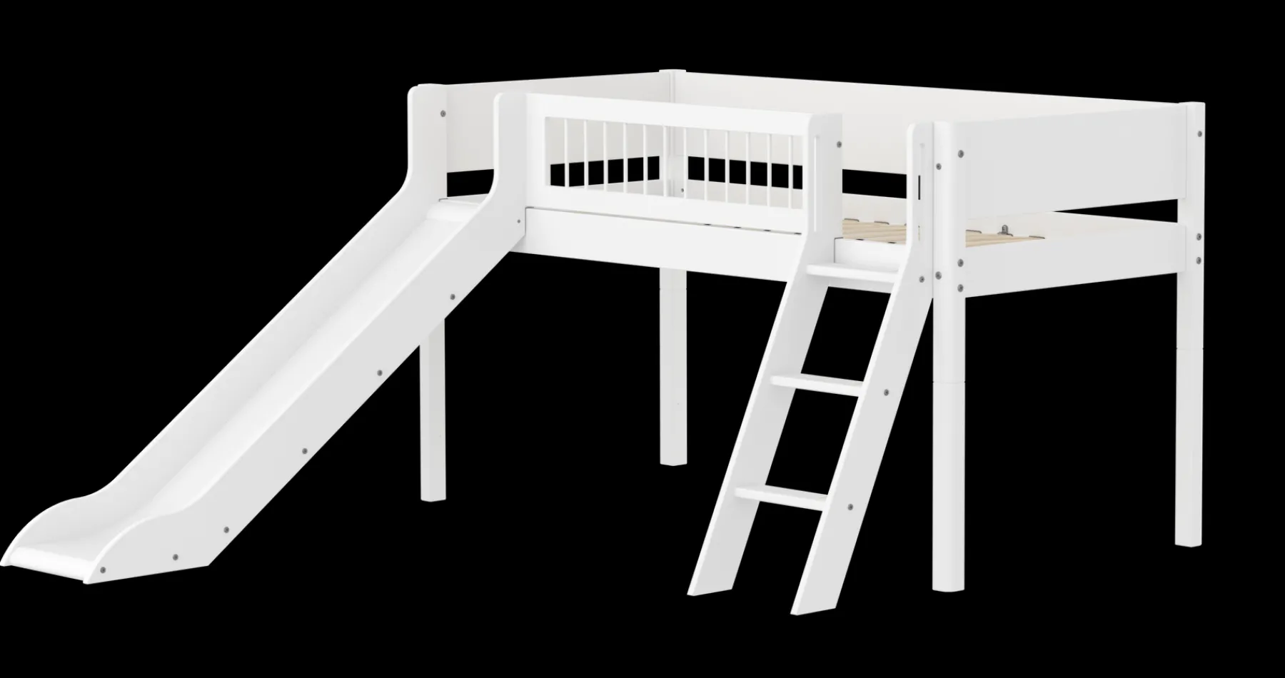 FLEXA Halbhohes Bett mit Schrägleiter und Rutsche White New