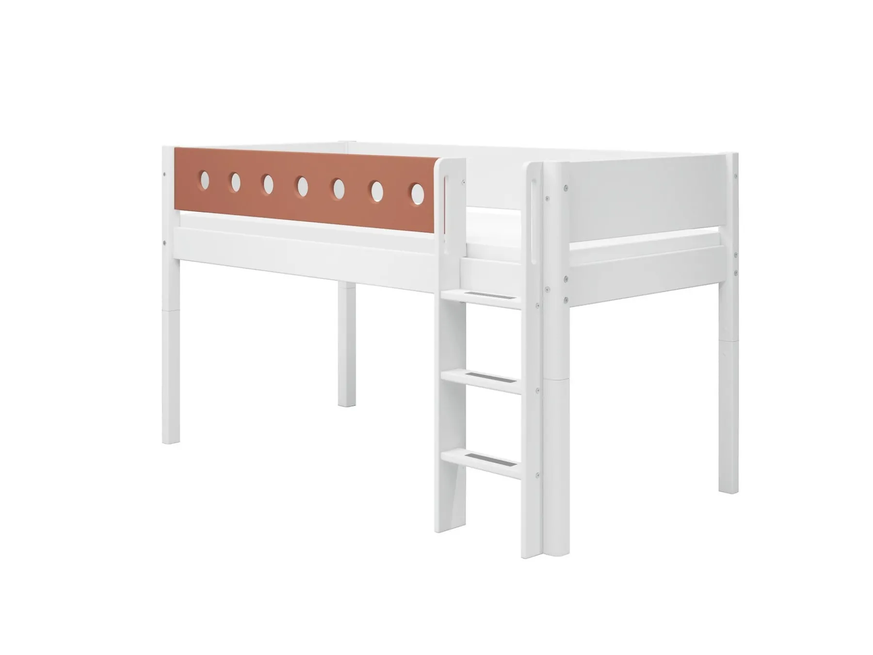FLEXA Halbhohes Bett mit senkrechter Leiter White/blush New