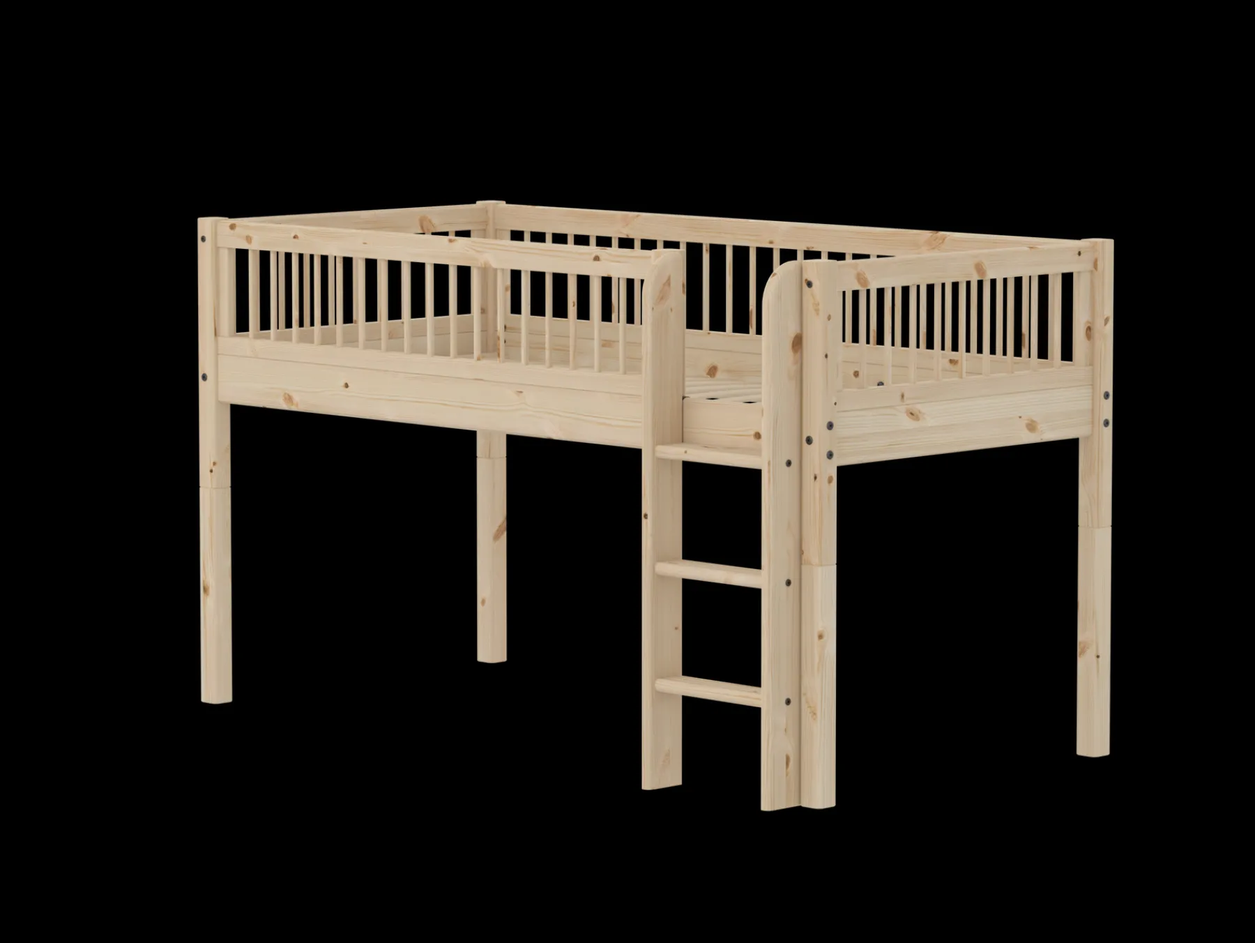 FLEXA Halbhohes Bett mit senkrechter Leiter Pine Hot
