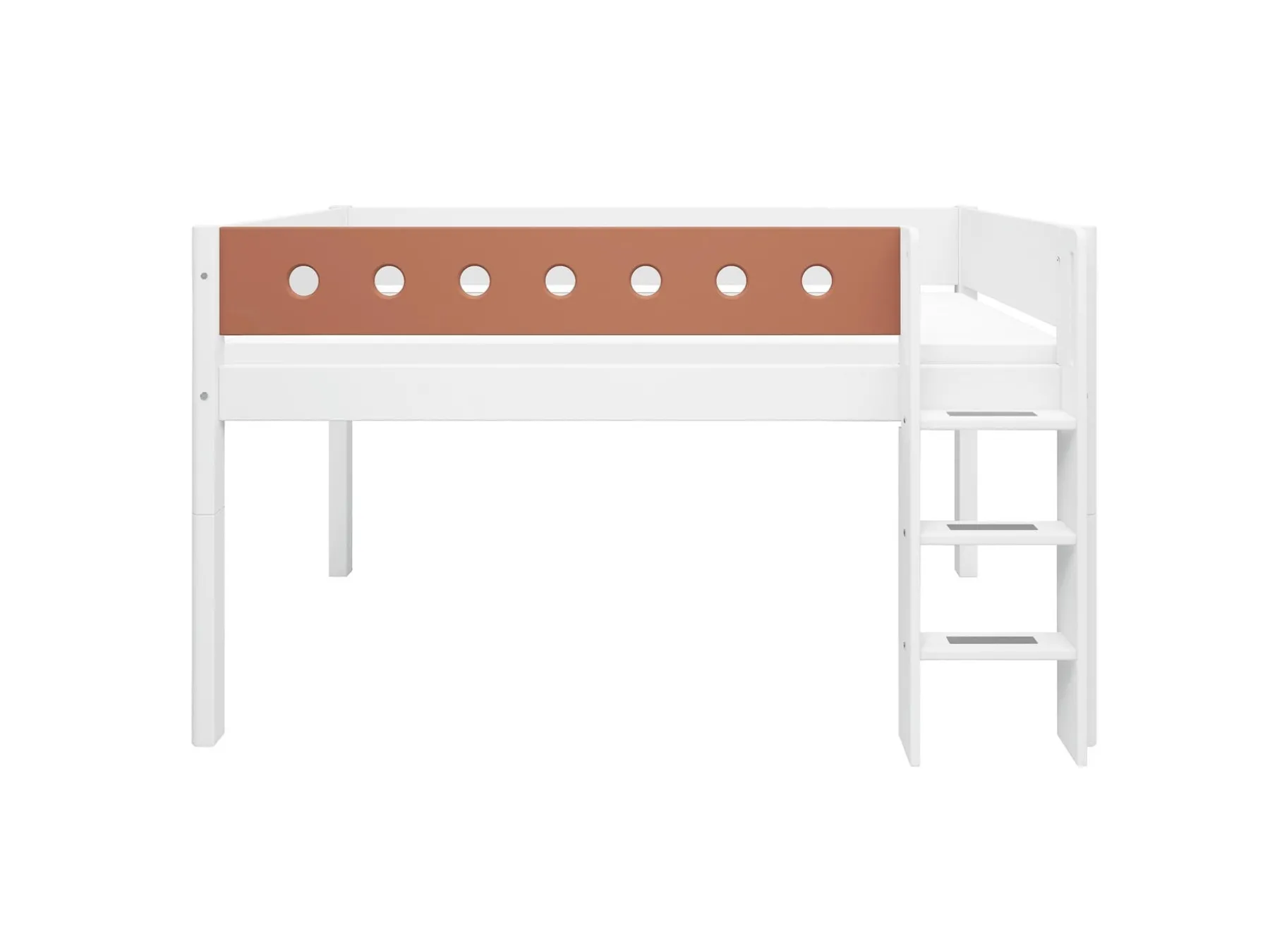 FLEXA Halbhohes Bett mit senkrechter Leiter White/blush New