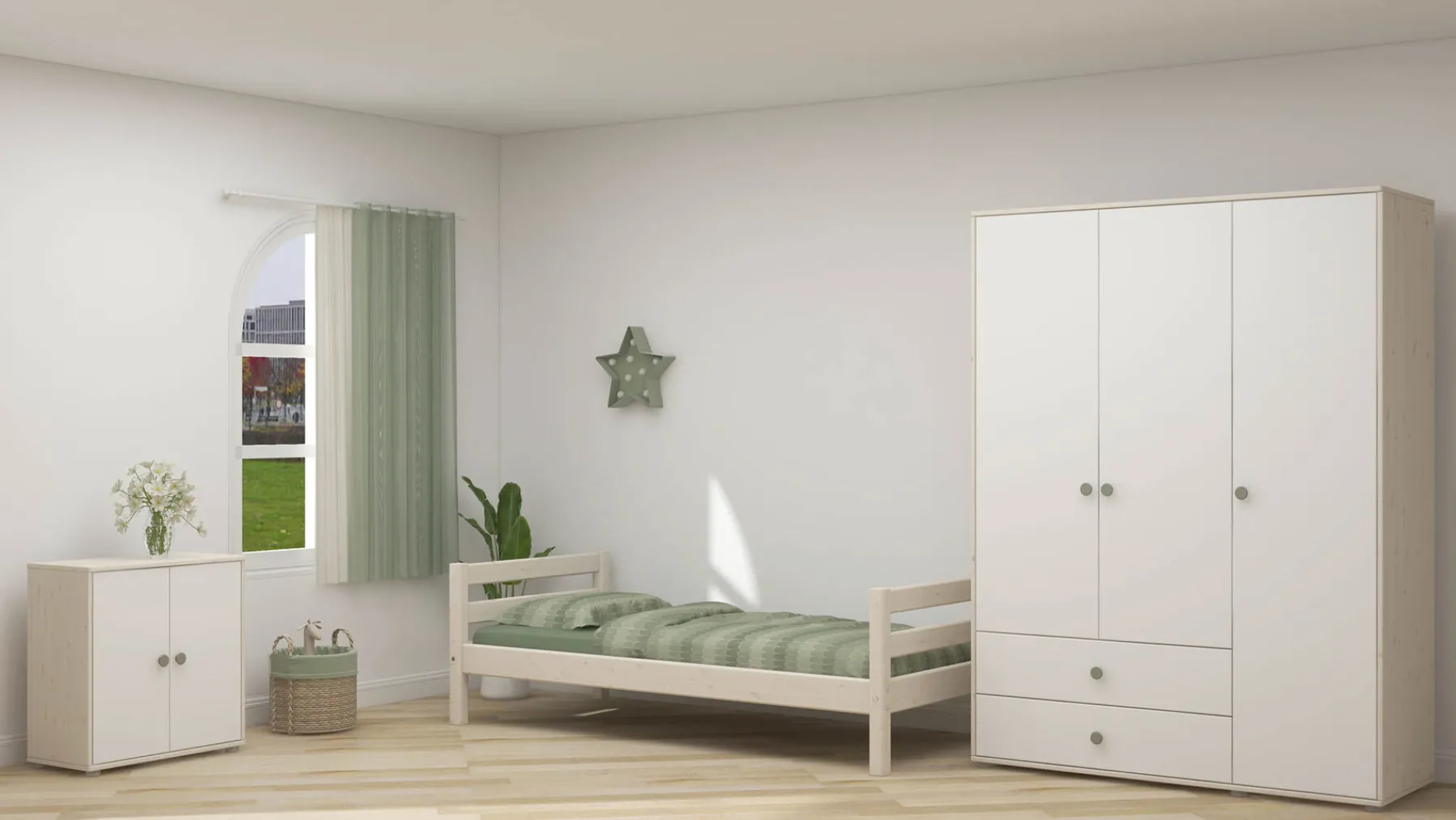 FLEXA Kleiderschrank Naturalgreen/whitewashedpine Online