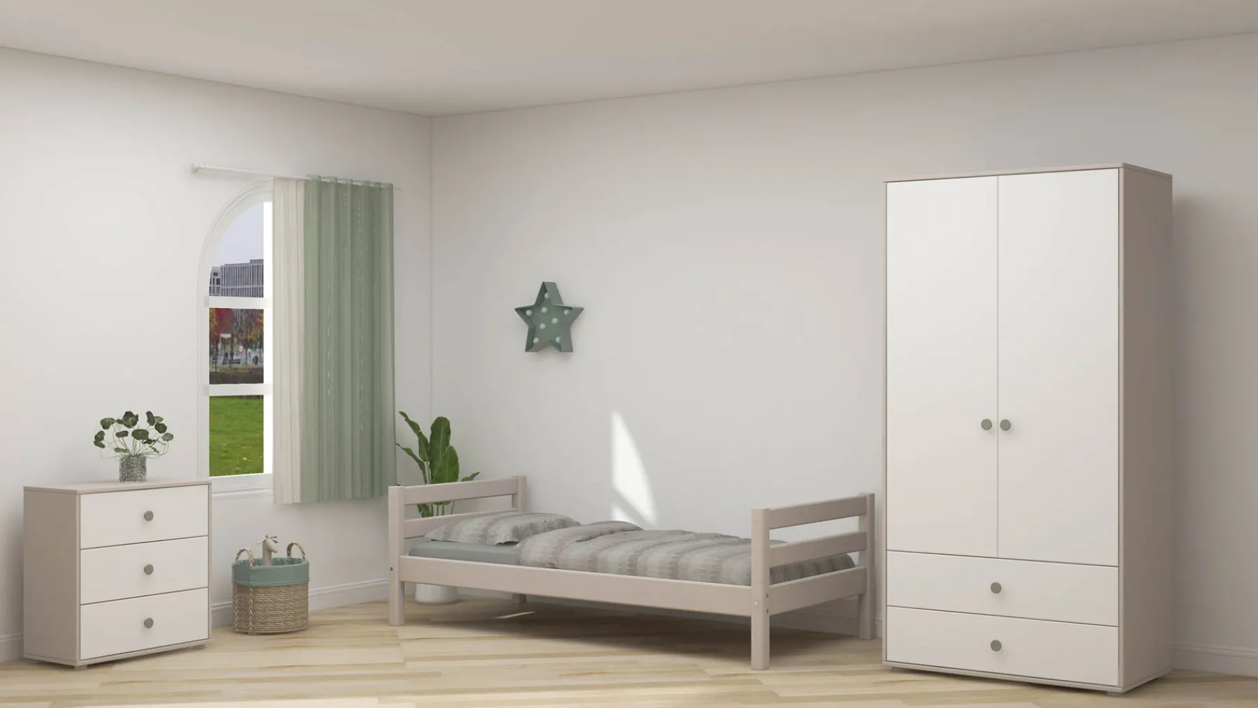FLEXA Kleiderschrank Naturalgreen/greywashedpine Fashion