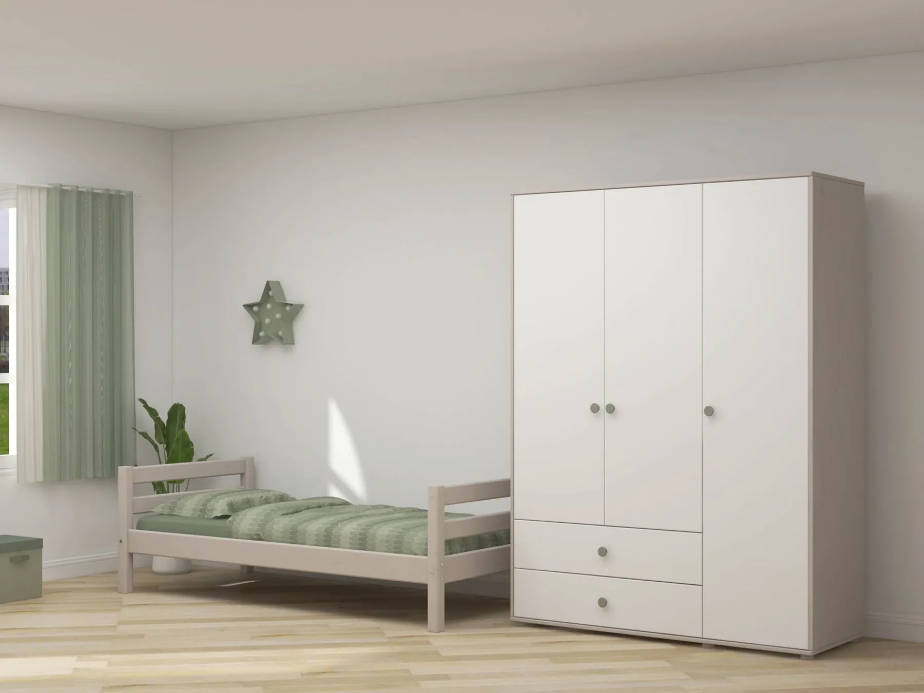 FLEXA Kleiderschrank Naturalgreen/greywashedpine New