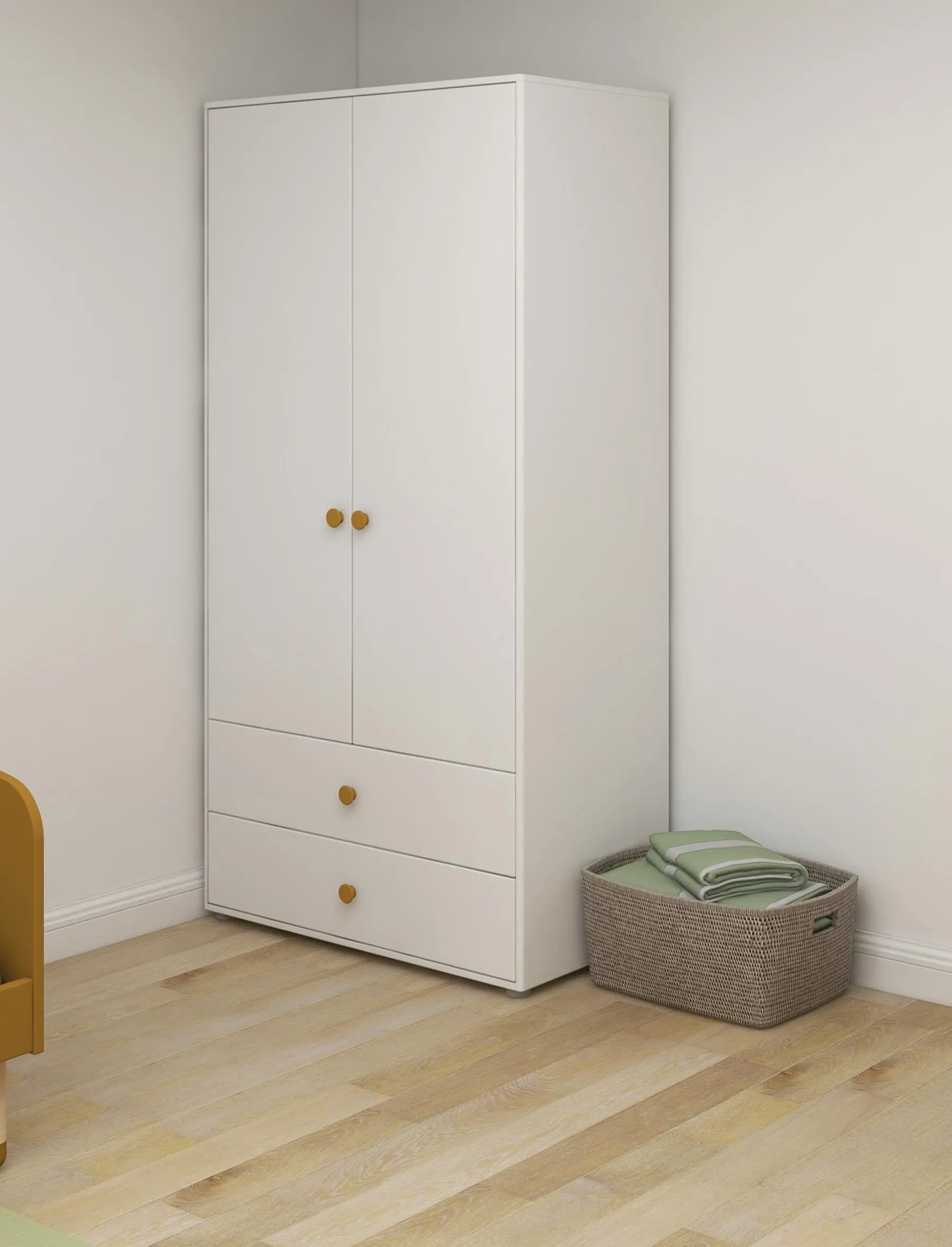 FLEXA Kleiderschrank, 2 Türen + 2 Schubladen White/mustard Best