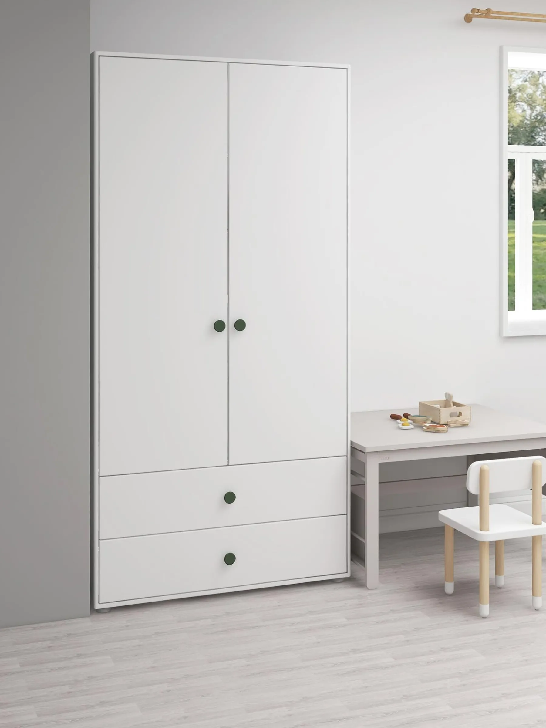 FLEXA Kleiderschrank, 2 Türen + 2 Schubladen White/deepgreen New
