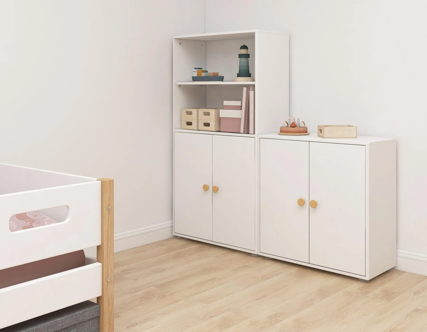 FLEXA Mini Bücherregal, 2 Türen White/oak New